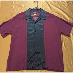 BC Ethic Lounge Bowling Shirt L Maroon/Black Panel, Rockabilly Clubcore